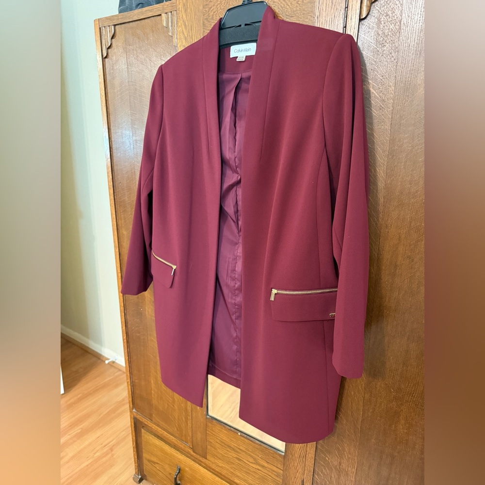 Calvin Klein Women's Burgundy Long Jacket Blazer, 16W